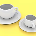 Two White Ceramic Cups with Saucers Placed on Yellow Background Surface 3d model