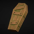 Rustic Coffin Shaped Wooden Box With Metal Straps And Textured Surface