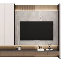 Modern TV Background Cabinet Setup With Marble Wall LED Lighting And Storage Cabinets