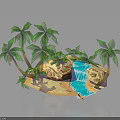 Tropical Island Landscape Featuring Palm Trees Small Waterfall Rocks And Sand Beach