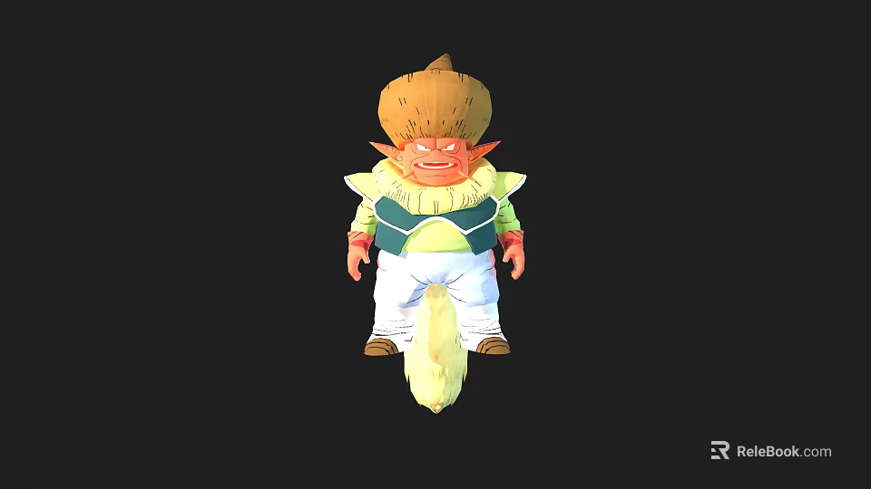 Anime Game Character With Blonde Spiky Hair Pointed Ears Green Vest White Pants Yellow Tail 3d model 
