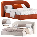 Orange And White Velvet Double Bed With Pillows Blankets And White Bed Sheets