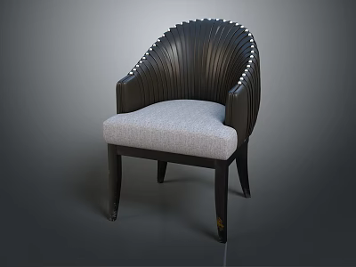Elegant Modern Chair With Curved Black Backrest Decorative Studs And Light Gray Fabric Seat 3d model