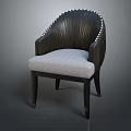 Elegant Modern Chair With Curved Black Backrest Decorative Studs And Light Gray Fabric Seat