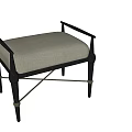 Stylish Upholstered Bench With Black Frame Beige Padded Seat Armrests And Metal Accents