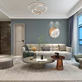 Modern Living And Dining Room Interior With TV Wall Chandelier Potted Plants And Coffee Table