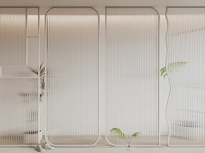 Modern Minimalist Room Divider With Linear Pattern And Decorative Plants In Interior Space 3d model
