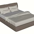 Modern Double Bed With Brown Leather Headboard And Light Colored Bedding 3d model