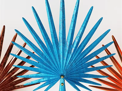 Brown And Blue Palm Leaf Shaped Wall Lamp For Interior Decoration 3d model