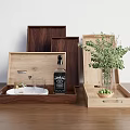 Practical Wooden Trays in Various Styles with Wine Glasses Bottle Plant and Small Fruits for Home Use