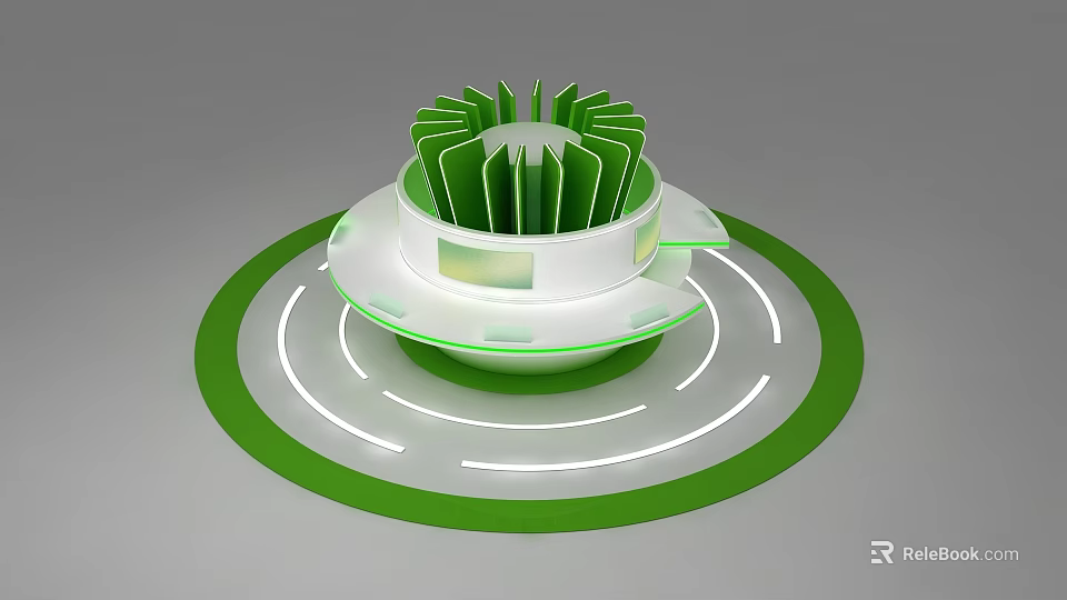 Modern Green And White Multi Tiered Display Rack With Circular Base And Illuminated Lines 3d model