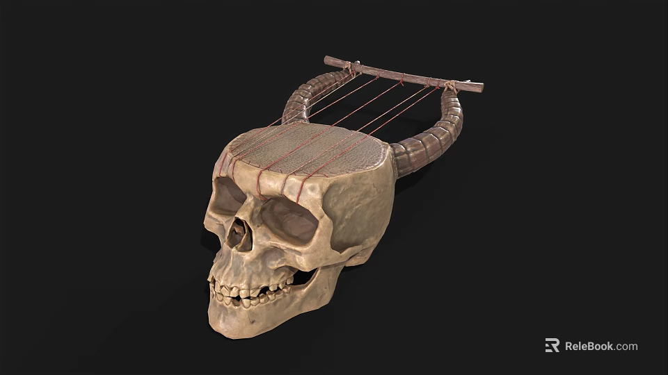 Creative Decorative Skull Shaped Household Decor Item With Strings And Bone Like Texture 3d model 