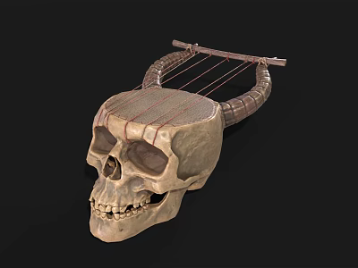 Creative Decorative Skull Shaped Household Decor Item With Strings And Bone Like Texture 3d model