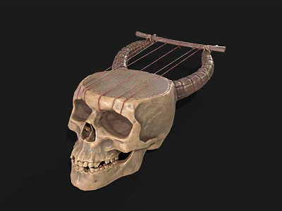 Creative Decorative Skull Shaped Household Decor Item With Strings And Bone Like Texture 3d model
