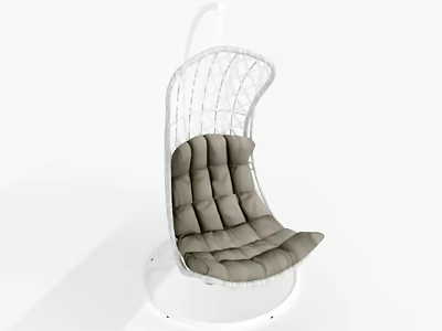 Modern Wicker Hanging Chair With White Frame And Gray Cushion For Comfortable Seating Experience 3d model