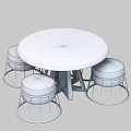 Round Dining Table Set With Marble Top And Brown Metal Frame Stools 3d model