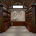 Firearms Weapons Display Room Interior With Wooden Cabinets Wall Decor Skylight Outdoor View