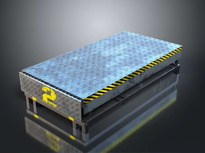 Industrial Metal Platform Furniture with Diamond Pattern Surface Yellow Black Stripe Edges and Number 2 3d model
