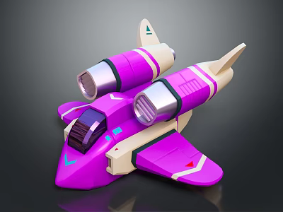 Purple Toy Spaceship With Double Engines White Pink Accents And Sci Fi Design 3d model