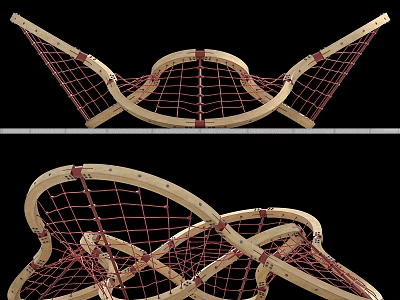 Intertwined Climbing Play Equipment With Wooden Frame And Red Net Structure 3d model