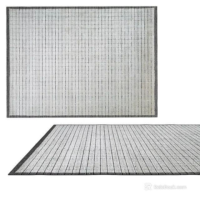 Square Light Gray Rug With Vertical Stripes And Dark Border For Home Decor 3d model 