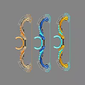 Three Different Colored Decorative Patterned Bows As Traditional Archery Weapons