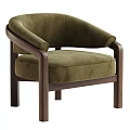 Beige Fabric Upholstered Accent Chair with Walnut Wood Frame and Curved Armrests in Modern Design