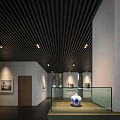 Modern Art Gallery Interior With Large Painting Sculptural Installation And Natural Light