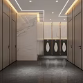 Modern High End Public Toilet Interior With Marble Walls Sleek Stalls And Soft Indoor Lighting