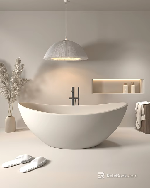 Modern Bathtub In Minimalist Bathroom With Lighting And Decor 3d model 