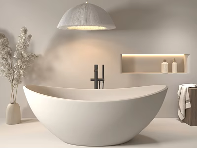 Modern Bathtub In Minimalist Bathroom With Lighting And Decor 3d model