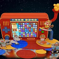 Vibrant Interactive Zone With Touch Screen Games Cartoon Characters Red Machine And Circular Platforms 3d model