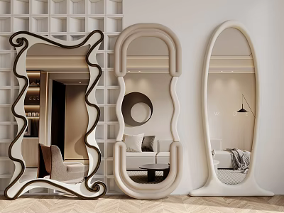 Unique Shaped Mirrors In Modern Interior Living Spaces 3d model