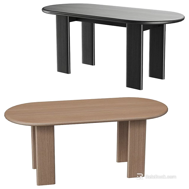 Oval Light Brown Wooden Dining Table Featuring Simple Design And Sturdy Wooden Legs 3d model 