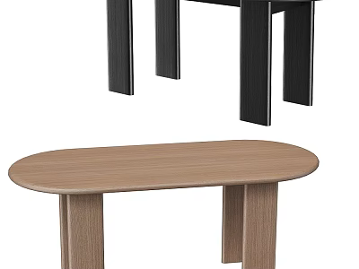 Oval Light Brown Wooden Dining Table Featuring Simple Design And Sturdy Wooden Legs 3d model