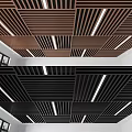 Contemporary Slatted Ceiling Design Featuring Wooden Panels And LED Strip Lights