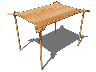 Wooden Side Table With Rectangular Top And Slim Curved Legs Design 3d model