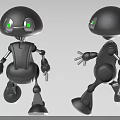 Smart Robots With Black Design And Green Eyes In Standing And Walking Poses
