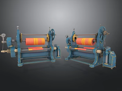 Two Blue Industrial Calendering Machines With Orange And Yellow Rollers 3d model