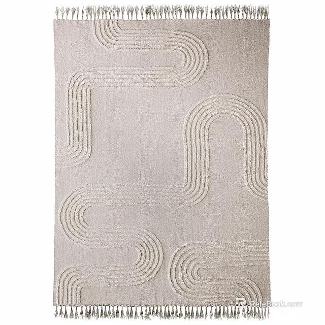 Square Rug With Modern Wavy Lines Pattern And Beige Soft Texture For Home Interior 3d model 