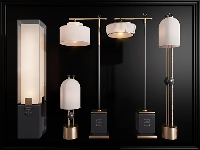 Modern Floor Lamps With Various Styles White Shades And Metal Bases 3d model