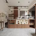 Modern Café Interior Design With Wooden Coffee Bar Bakery Display And Pendant Lights