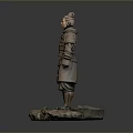 Ancient Chinese Terracotta Warrior Sculpture with Armored Details and Stone Base