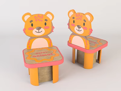 Adorable Tiger Shaped Children's Chairs with Orange and Pink Design for Kids 3d model