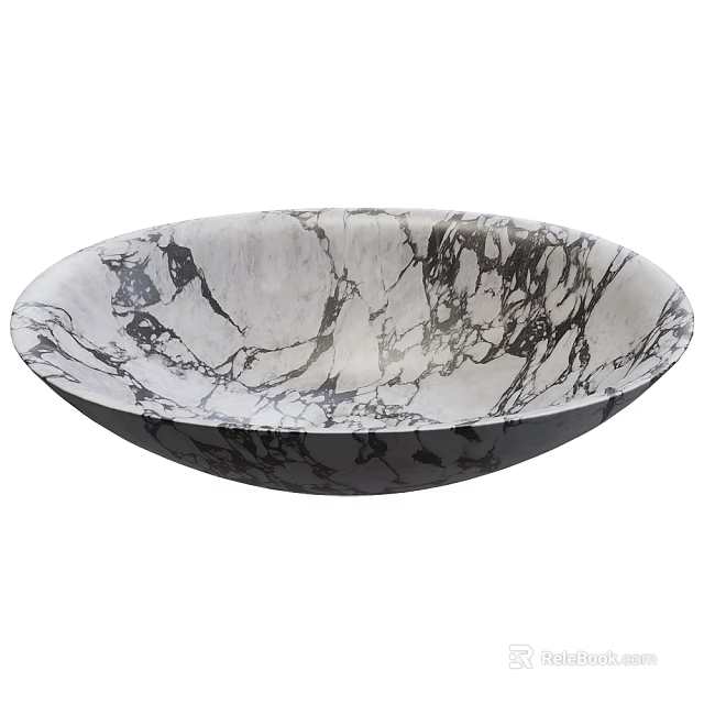 Modern Round Black And White Marble Wash Basin With Elegant Natural Pattern 3d model