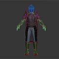 Fantasy Game Movie Character In Detailed Metallic Armor With Helmet And Purple Cloak
