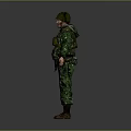 Man In Camouflage Military Uniform With Helmet And Tactical Vest Standing