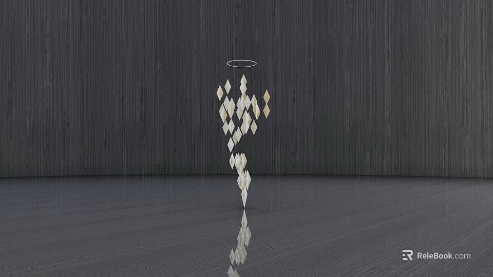 Modern Abstract Sculpture With Diamond Shaped Elements And Halo Detail On Dark Floor 3d model 