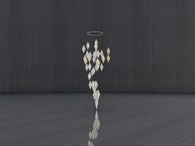 Modern Abstract Sculpture With Diamond Shaped Elements And Halo Detail On Dark Floor 3d model