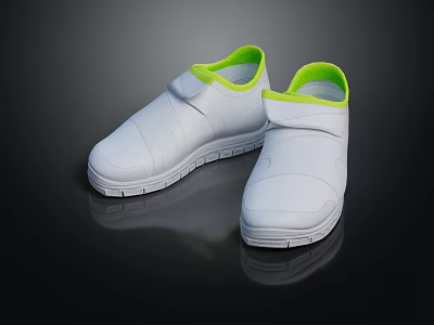 White Casual Shoes with Green Collar and Velcro Straps for Comfortable Everyday Wear 3d model